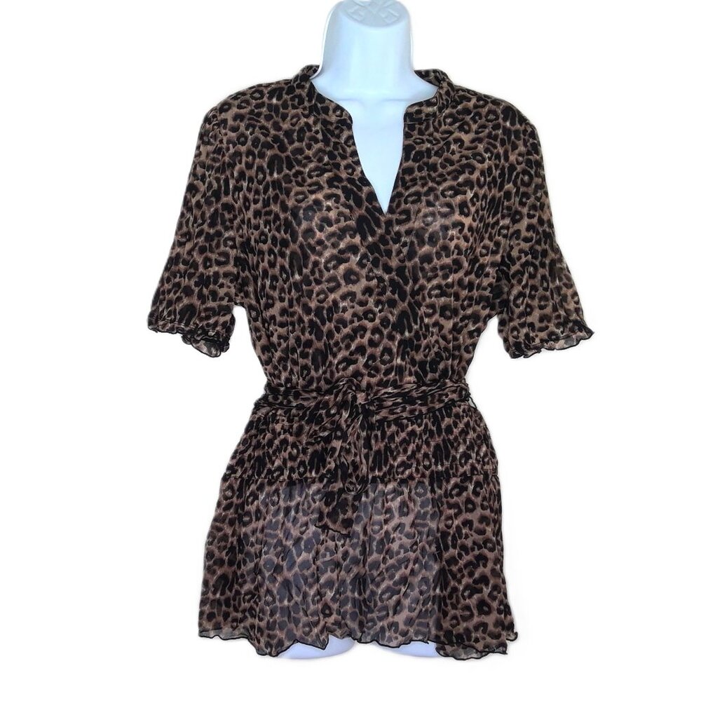 INC International Concepts Babydoll Top Animal Cheetah Mesh Nylon Plus Sz 1X